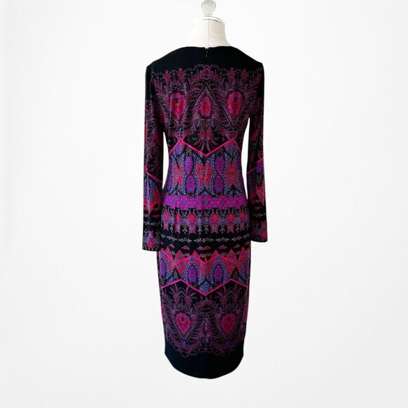 Vintage Y2K Black Purple Long Sleeve Knit Bodycon Tribal Print Dress Size M - Picture 4 of 8